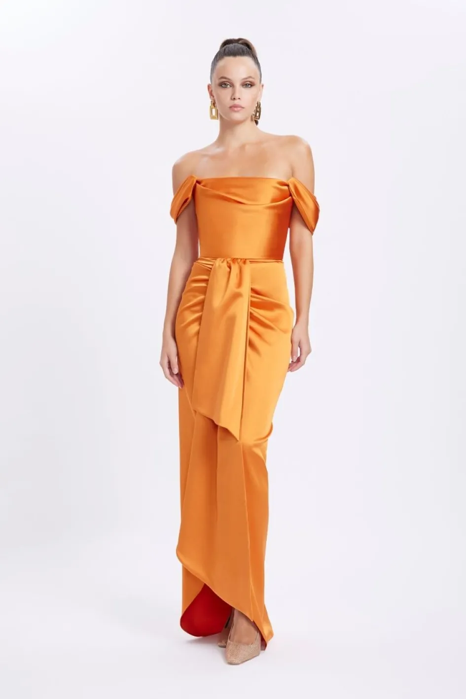 Gigii's Maxi Dresses | Cloe Satin Dress - Spicy Orange