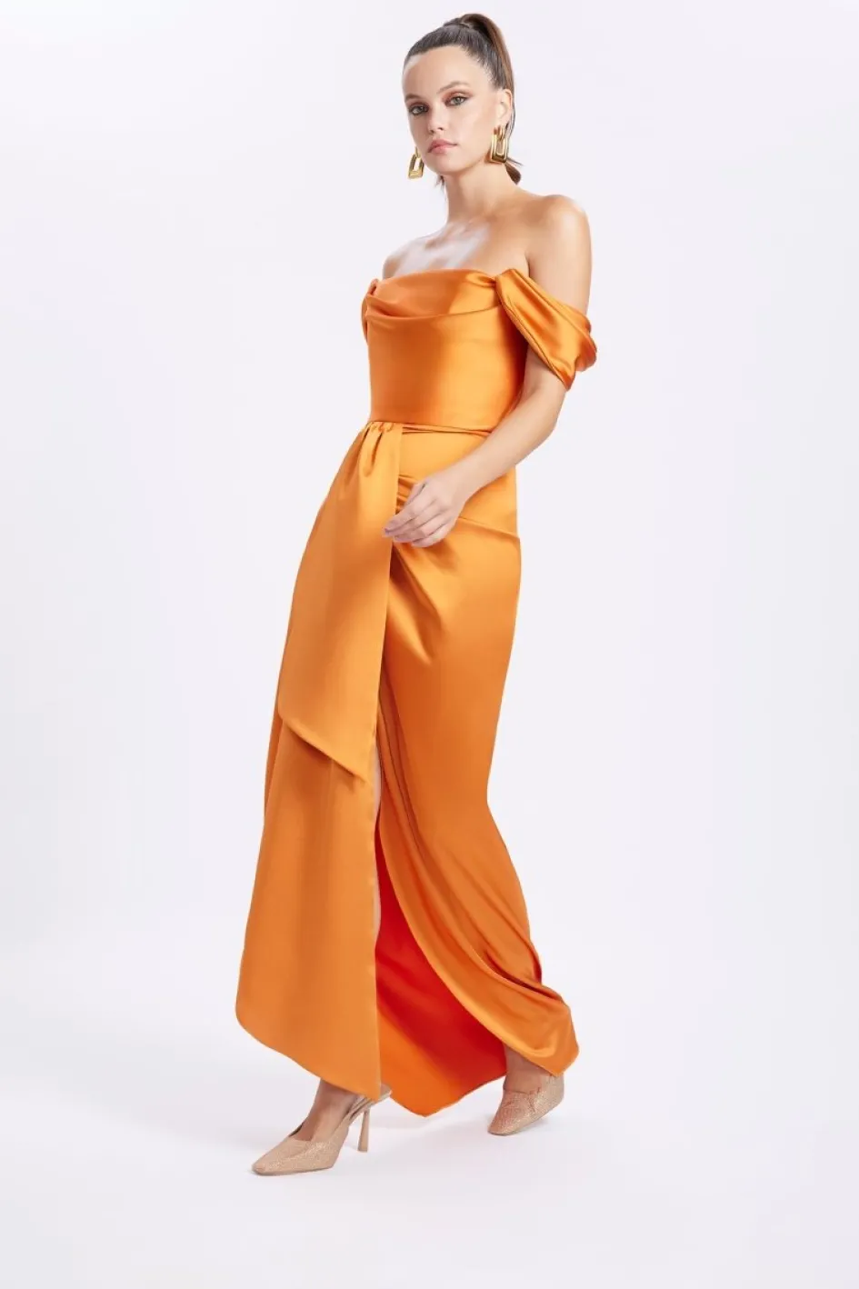Gigii's Maxi Dresses | Cloe Satin Dress - Spicy Orange