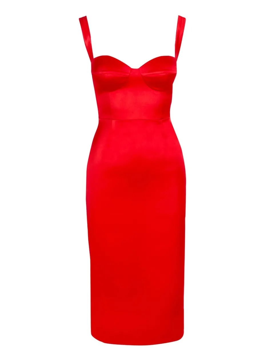 Gigii's Midi Dresses | Tessa Satin Dress - Red